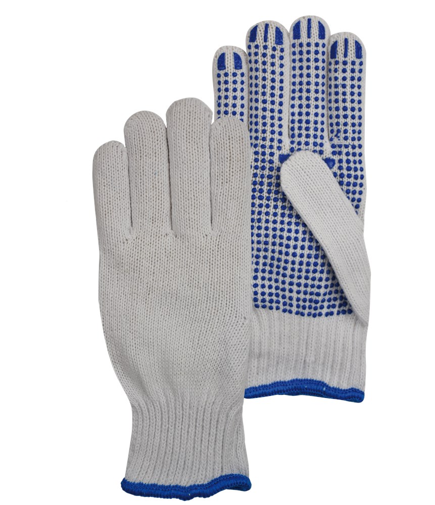 20-300 Rondgebreide Poly / Katoen Handschoen Met PVC Nopjes (1 Stuks)